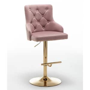 Beau 24 in. H - 32.5 in. H Pink Velvet Bar Stools in Gold (Set of 2)