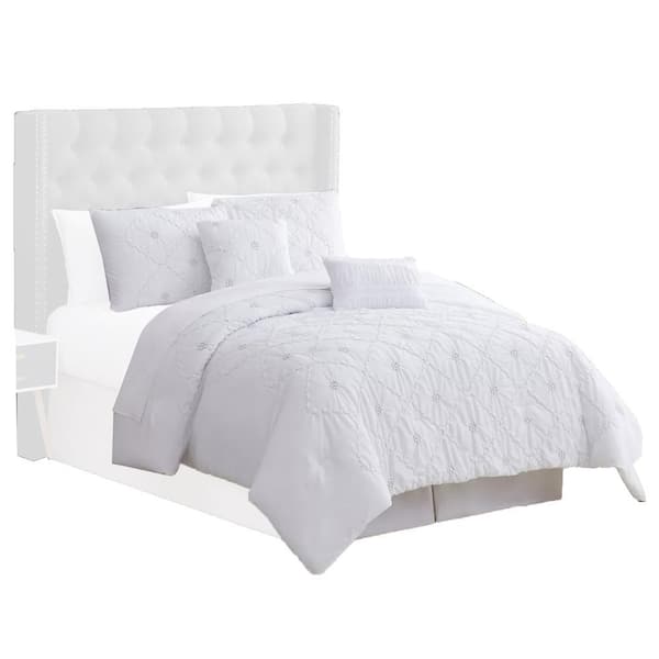 THE URBAN PORT Ohio 5-Piece White Solid Print Microfiber Queen Comforter Set