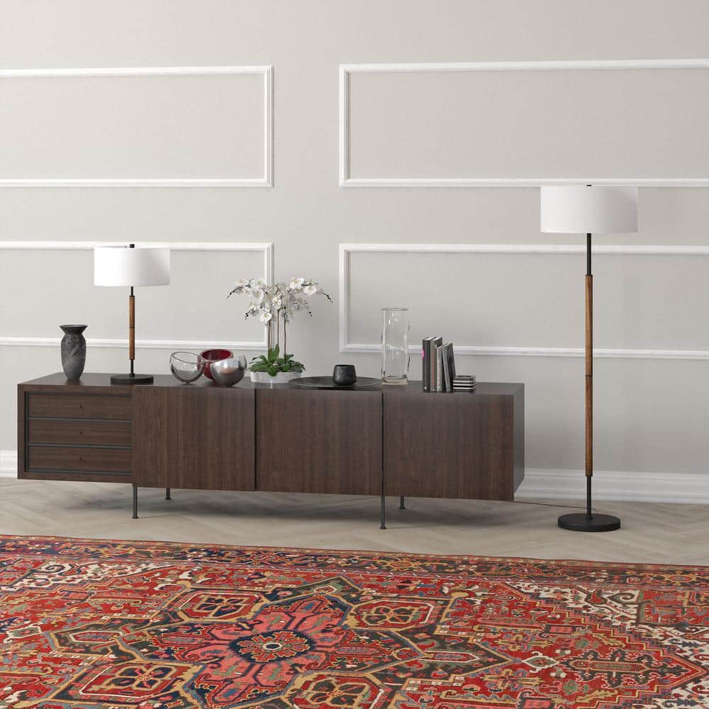 Contemporary 61" Blackened Bronze/Rustic Oak Smart Floor Lamp