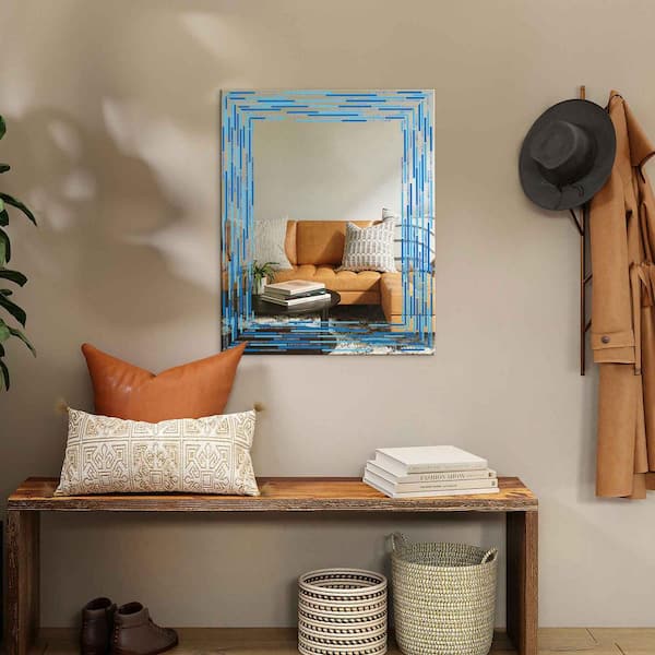 Head West 23 in. x 30 in. Frameless Reeded Aqua/Blue 2-Tiled Printed Wall Mirror