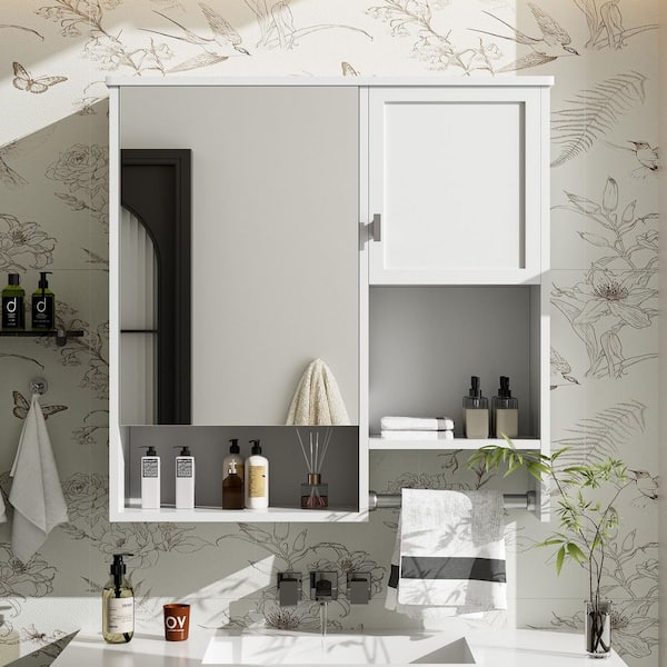 Staykiwi 29.52 in. W x 28.74 in. H White Rectangular MDF Medicine Cabinet with Mirror