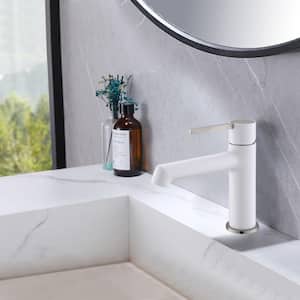 Modern Single Handle Bathroom Faucet, Single Hole Bathroom Sink Faucet in White Color