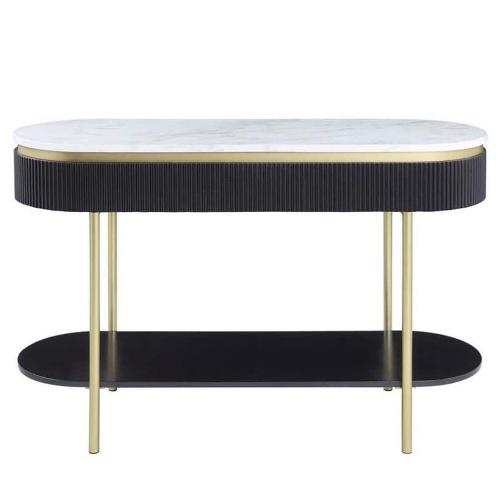 Ville 48 Inch White Faux Marble Top Console Table with Storage
