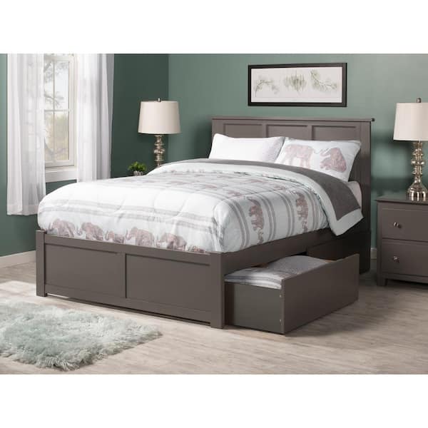 AFI Madison Grey King Solid Wood Storage Platform Bed with Flat Panel Foot Board and 2 Bed Drawers