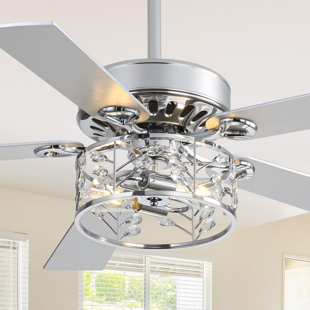 Breezary Wallin 52 in. 2-Light Standard Chrome Ceiling Fan with Light ...