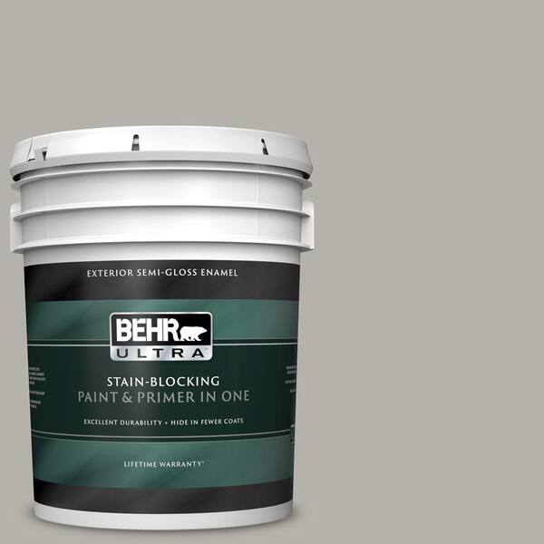 BEHR ULTRA 5 gal. #UL200-7 Silver Tinsel Semi-Gloss Enamel Exterior Paint and Primer in One
