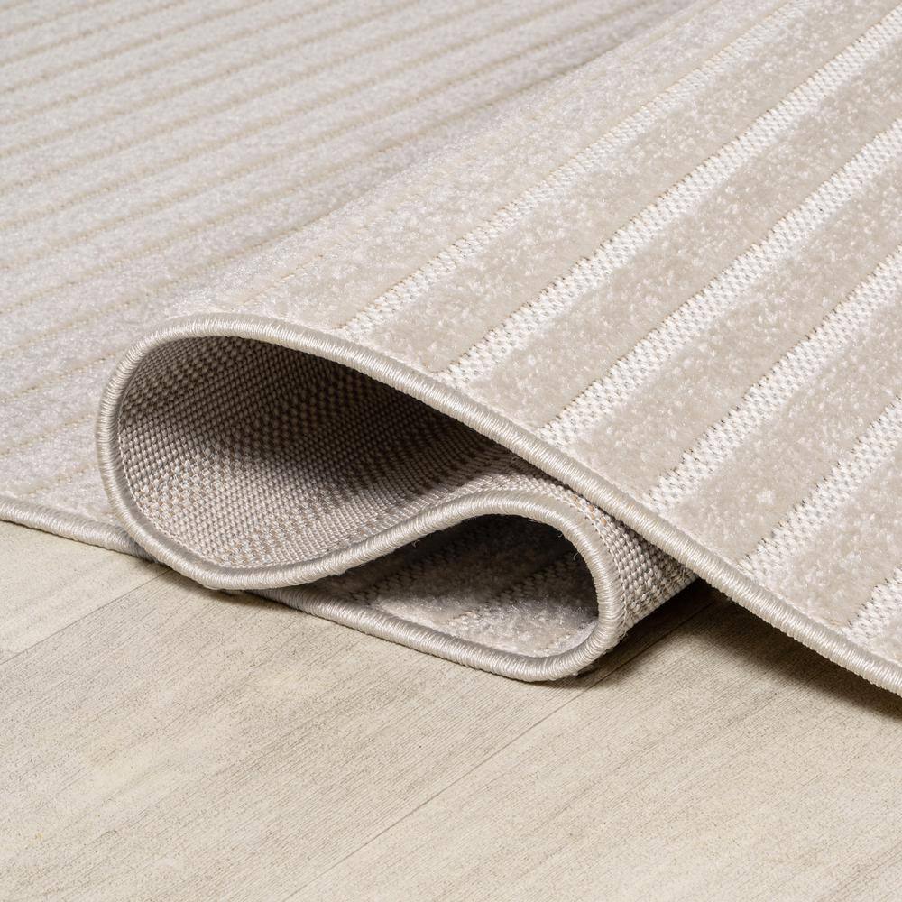 Ivory Cream Striped Synthetic Reversible Runner Rug 2' x 8'