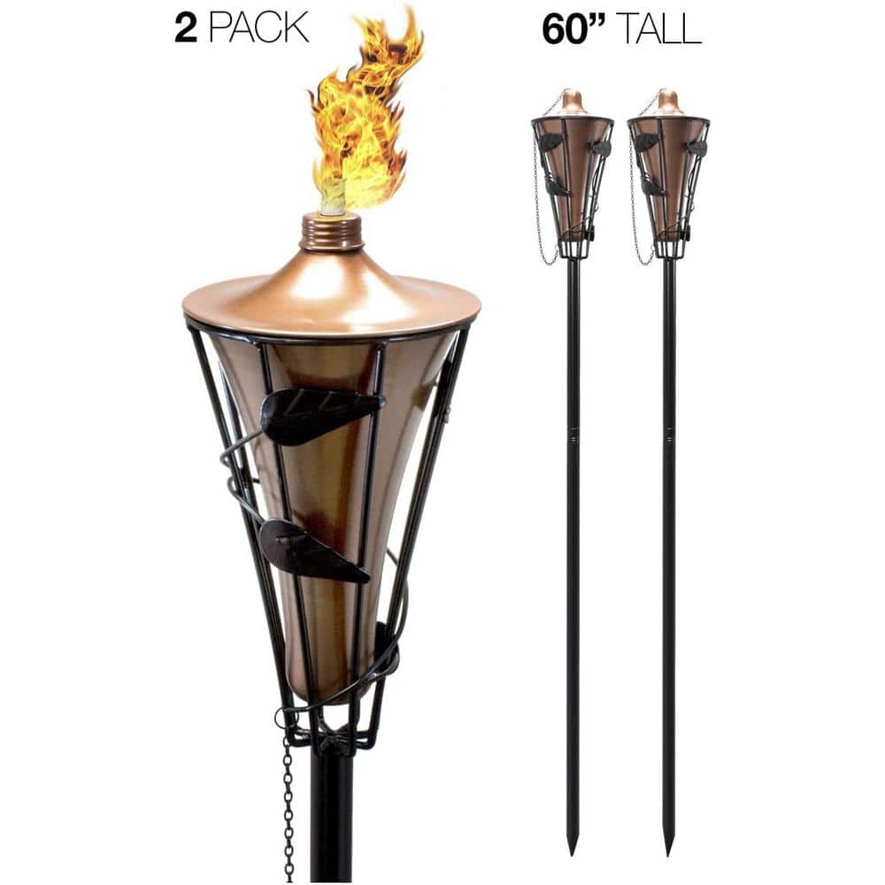 Copper and Black Metal Outdoor Patio Torches with Fiberglass Wick, 4 Pack