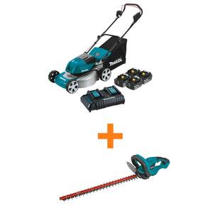 18-Volt X2 (36V) LXT Cordless 18 in. Push Lawn Mower Kit (4 Batteries 4.0Ah) with bonus 18-Volt 22 in. Hedge Trimmer