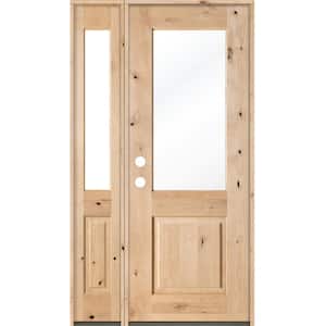 50 in. x 96 in. Rustic Alder Half Lite Clear Low-E Unfinished Wood Right-Hand Inswing Prehung Front Door/Left Sidelite
