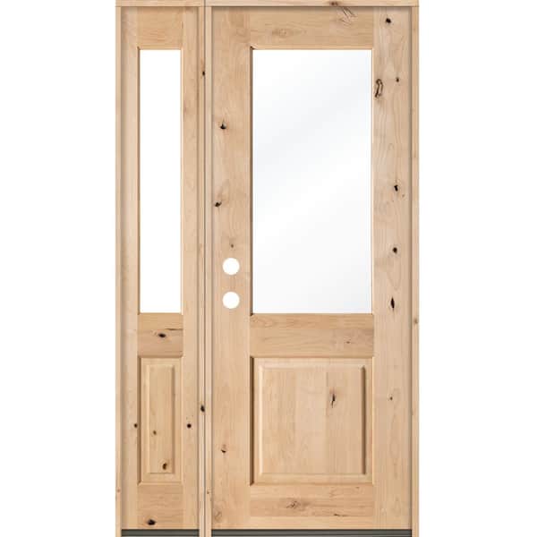 Krosswood Doors 50 in. x 96 in. Rustic Alder Half Lite Clear Low-E Unfinished Wood Right-Hand Inswing Prehung Front Door/Left Sidelite