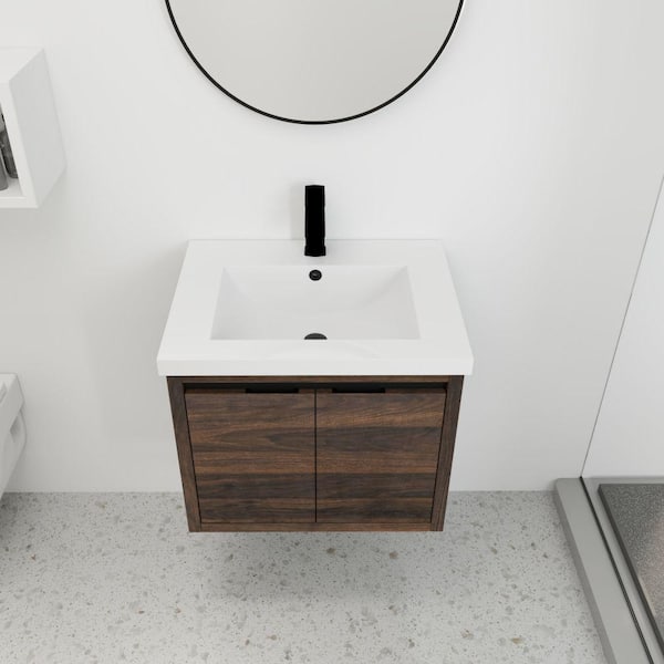 Xspracer Victoria 24 in. W x 18 in. D x 21 in. H Floating Single Sink Bath Vanity with Acrylic in White and Cabinet in Walnut Top