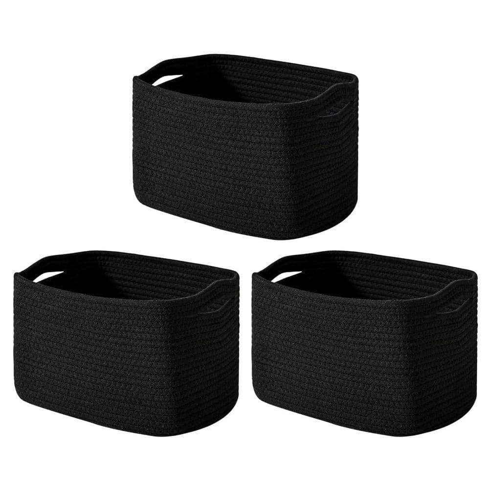 Black 15 in. x 9.5 in. Cotton Decorative Basket Set of 3 with