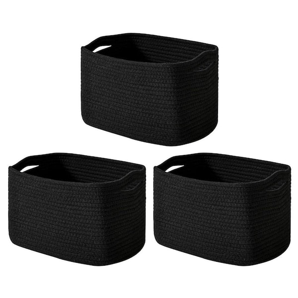 Black 15 in. x 9.5 in. Cotton Decorative Basket Set of 3 with