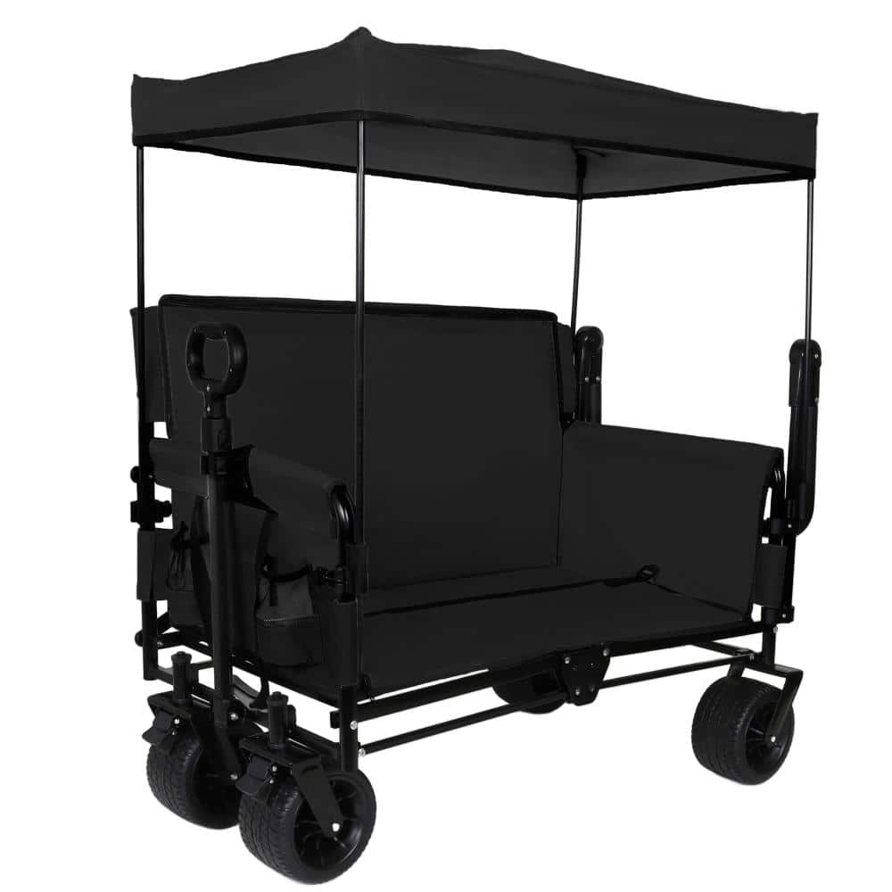 6.35 cu. ft. Steel Utility Wagon Garden Cart with Extended Height Wall, Open Side, Canopy, Push Handle, in Black price history on PriceWatchPro