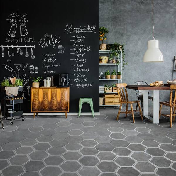 Dakota Base Grafito Hexagon 7.87 in. x 9.45 in. Matte Porcelain Tile Sample