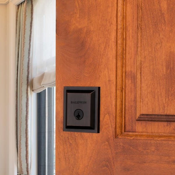 Square Venetian Bronze Low Profile Single Cylinder Deadbolt Featuring SmartKey Security