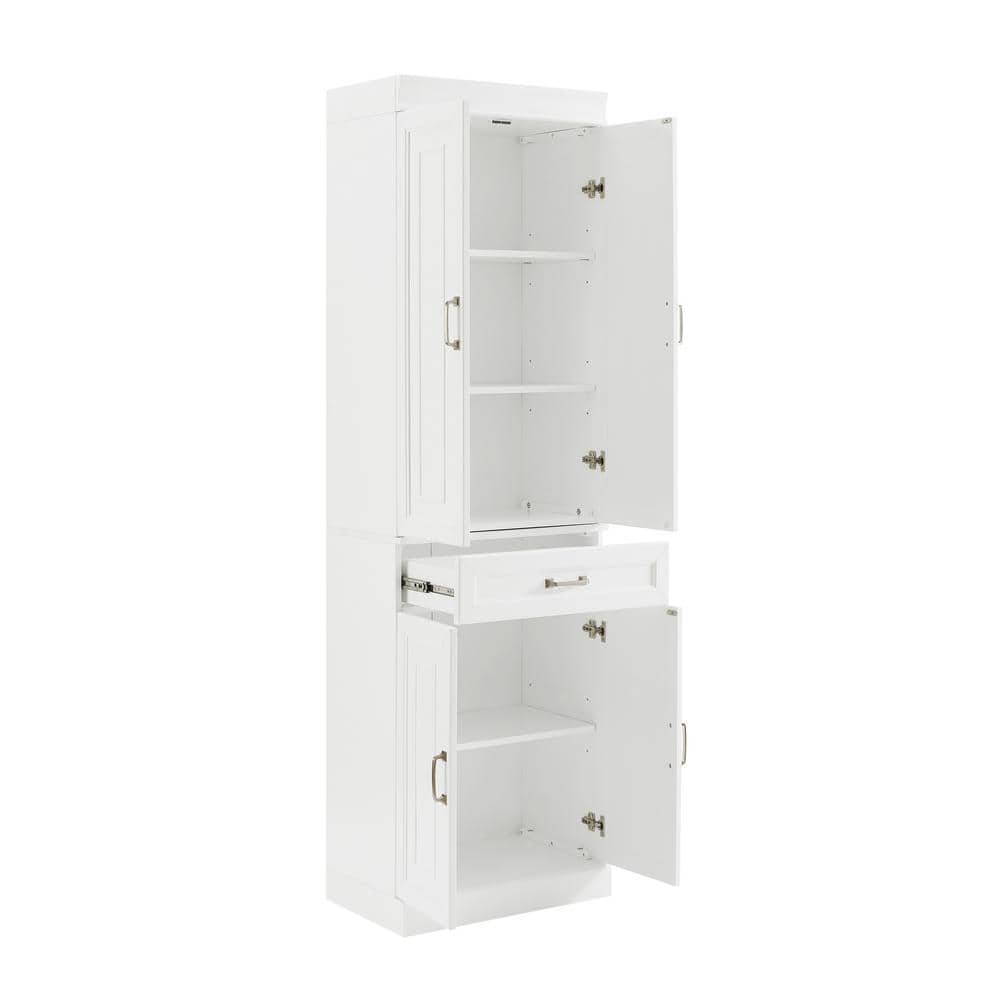White Tall MDF Wood Pantry Set with Adjustable Shelves