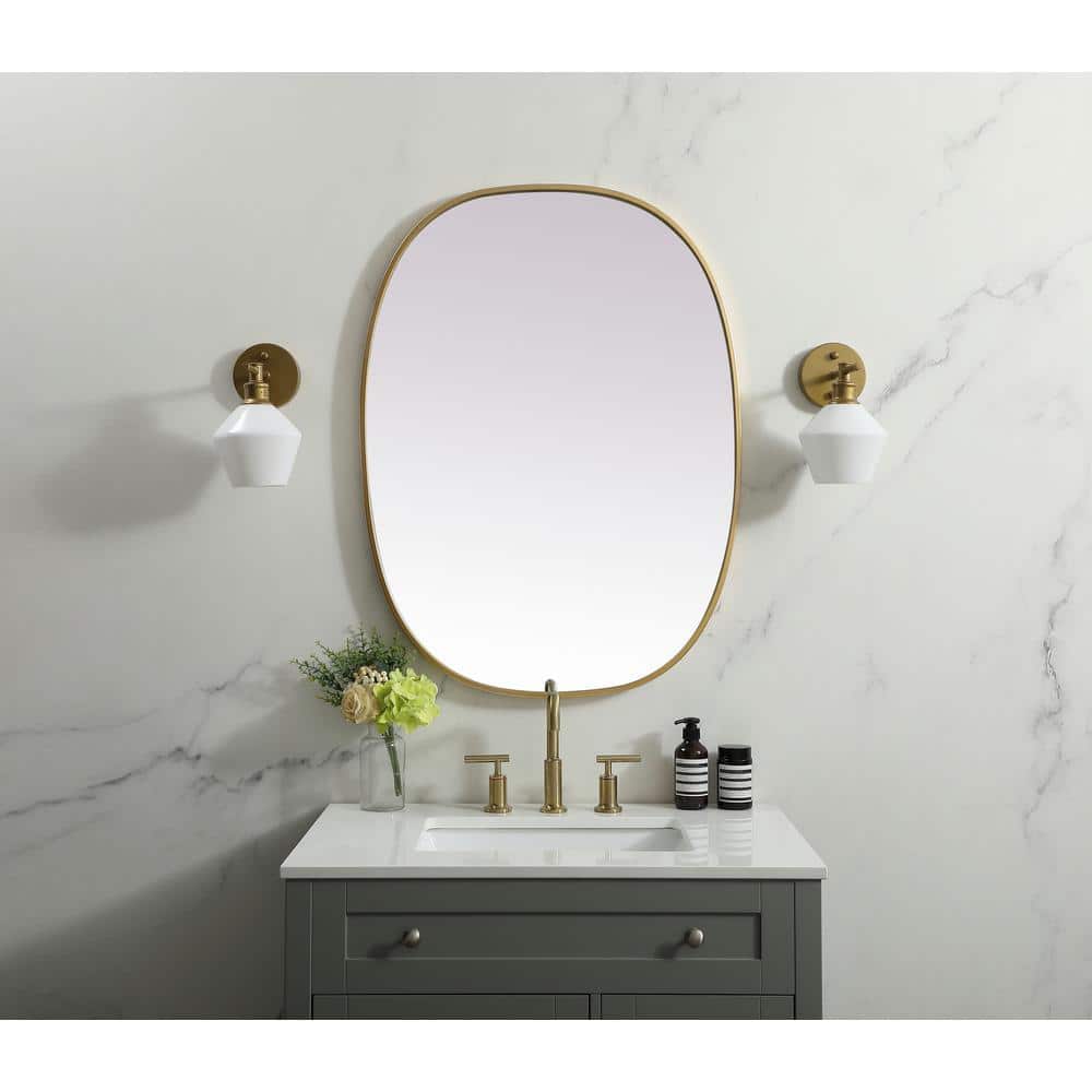 Brass Oval Metal Frame Bathroom Mirror