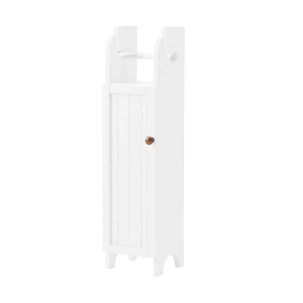 White Wood Bathroom Storage Cabinet with Toilet Paper Dispenser