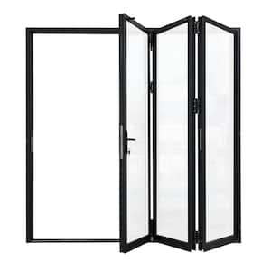 96 in. x 80 in. Matte Black Left to Right Out-Swing Thermal Break Aluminum Folding Patio Door with Locks