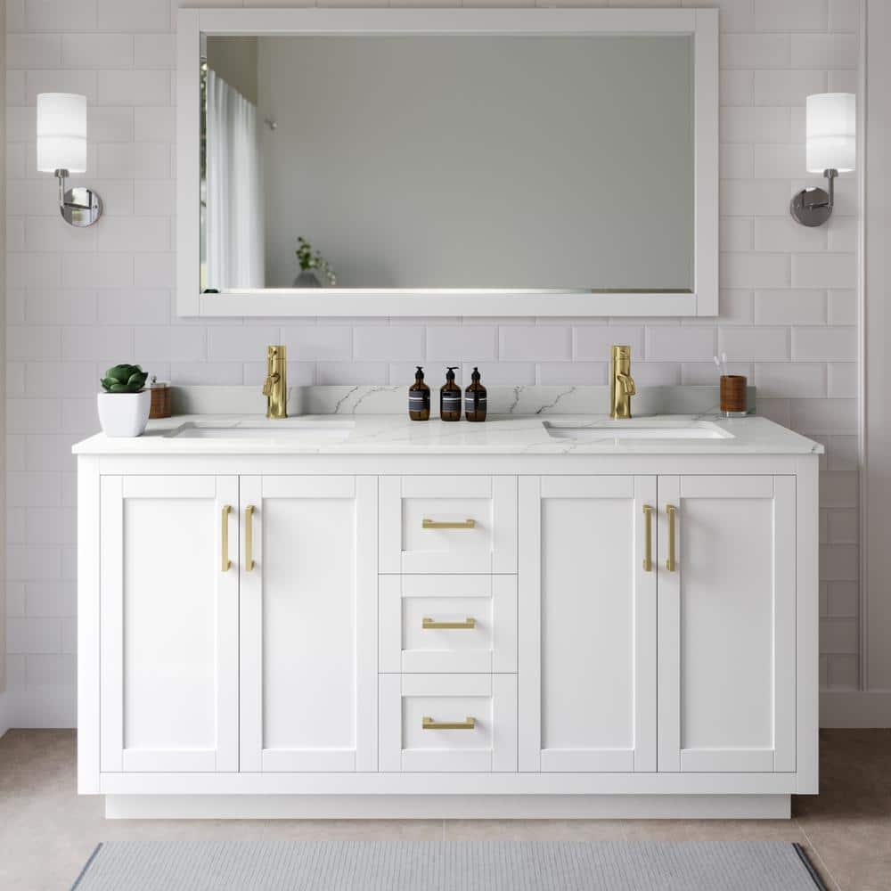 Miranda 66 in. W x 22 in. D x 33.75 in. H Double Bath Vanity in White with Giotto Quartz Top and 58 in. Mirror price history on PriceWatchPro