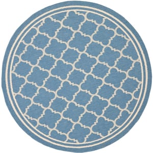 Courtyard Blue/Beige 5 ft. x 5 ft. Round Geometric Indoor/Outdoor Patio  Area Rug