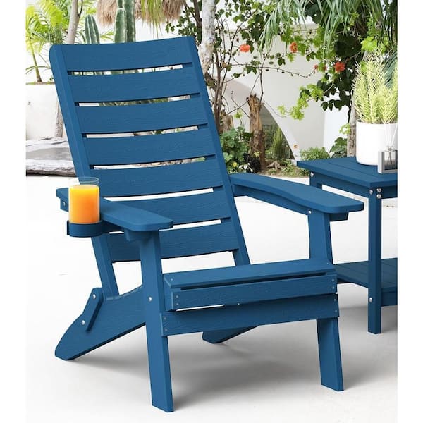 All-Weather HIPS Navy Blue Folding Plastic Patio Adirondack Chair for Outdoor