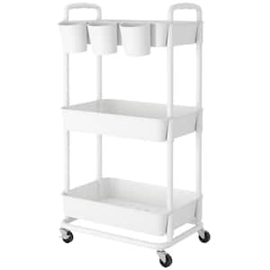 16 in. W x 12 in. D x 31.5 in. H White Plastic Outdoor Storage Cabinet with Extra Hanging Cups Handles Lockable Wheels