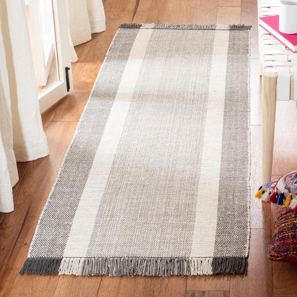 Montauk Ivory/Gray 2 ft. x 7 ft. Striped Border Gradient Runner Rug