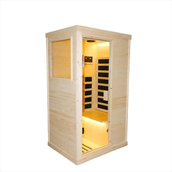 1-Person Spruce Infrared Sauna with Bluetooth, LED Lights, 900W Heater, Easy Assembly& Safety Shutoff