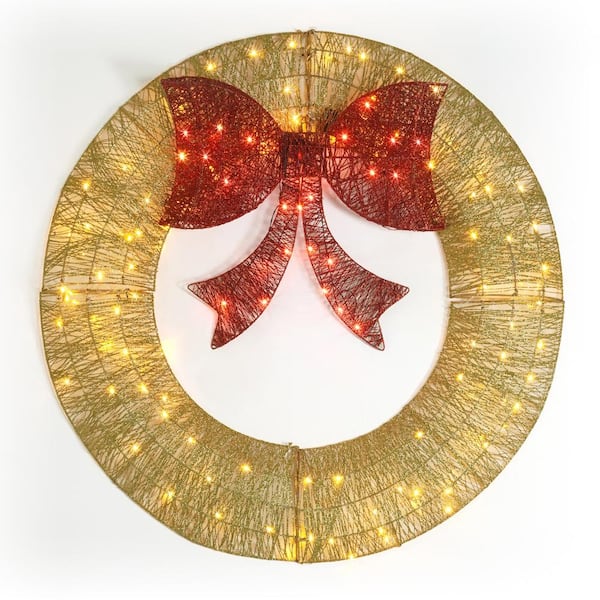 4 ft. Gold Pre-Lit Foldable Lighted Artificial Christmas Garland with LED Lights and Red Bow