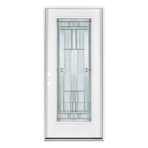 Nivencai 36 in. x 80 in. Right-Hand/Inswing Decorative Glass White Finished Fiberglass Prehung Front Door with Lockset Bore