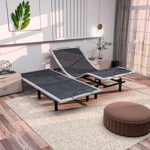 Adjustable Gray Split-King Bed Frame USB, Dual Massage, Under-Bed Light, App Control, Head and Foot Incline Platform Bed