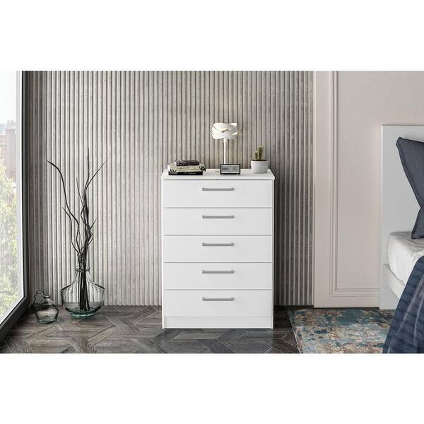 Polifurniture Juliette White 5-Drawer Chest of Drawers (26.375 in. W x 14.31 in. D x 36 in. H)