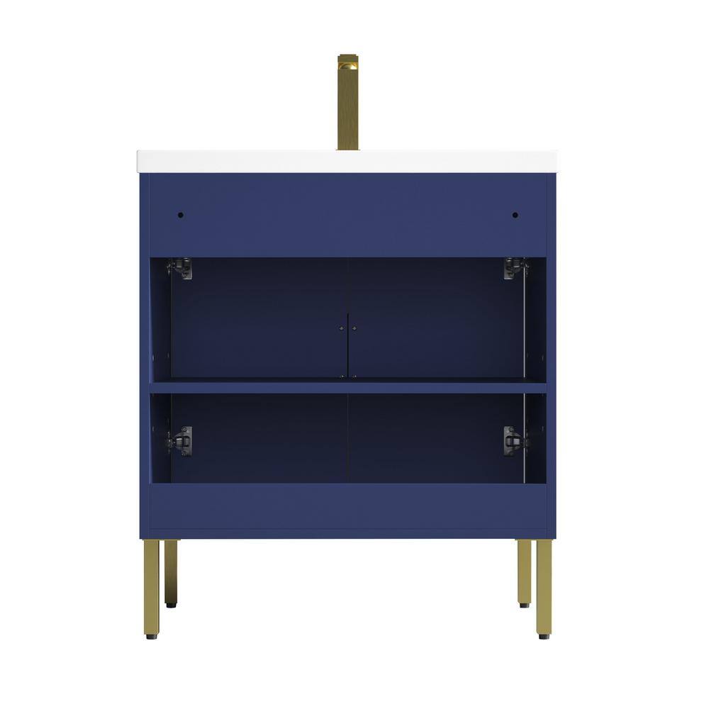 Navy Blue Wood Freestanding Bathroom Vanity with White Acrylic Top