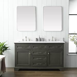 Thompson 60 in. W x 22 in. D Bath Vanity in Silver Gray with Engineered Stone Vanity in Carrara White with White Sinks