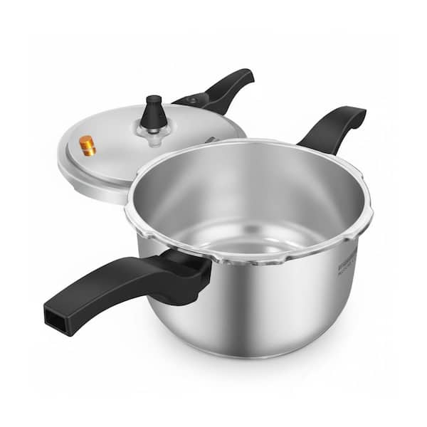 9-Liter 2-Piece Stainless Steel Pressure Cooker with Steamer Basket Silver Finish Fast Cooking Safety Lock Induction Set