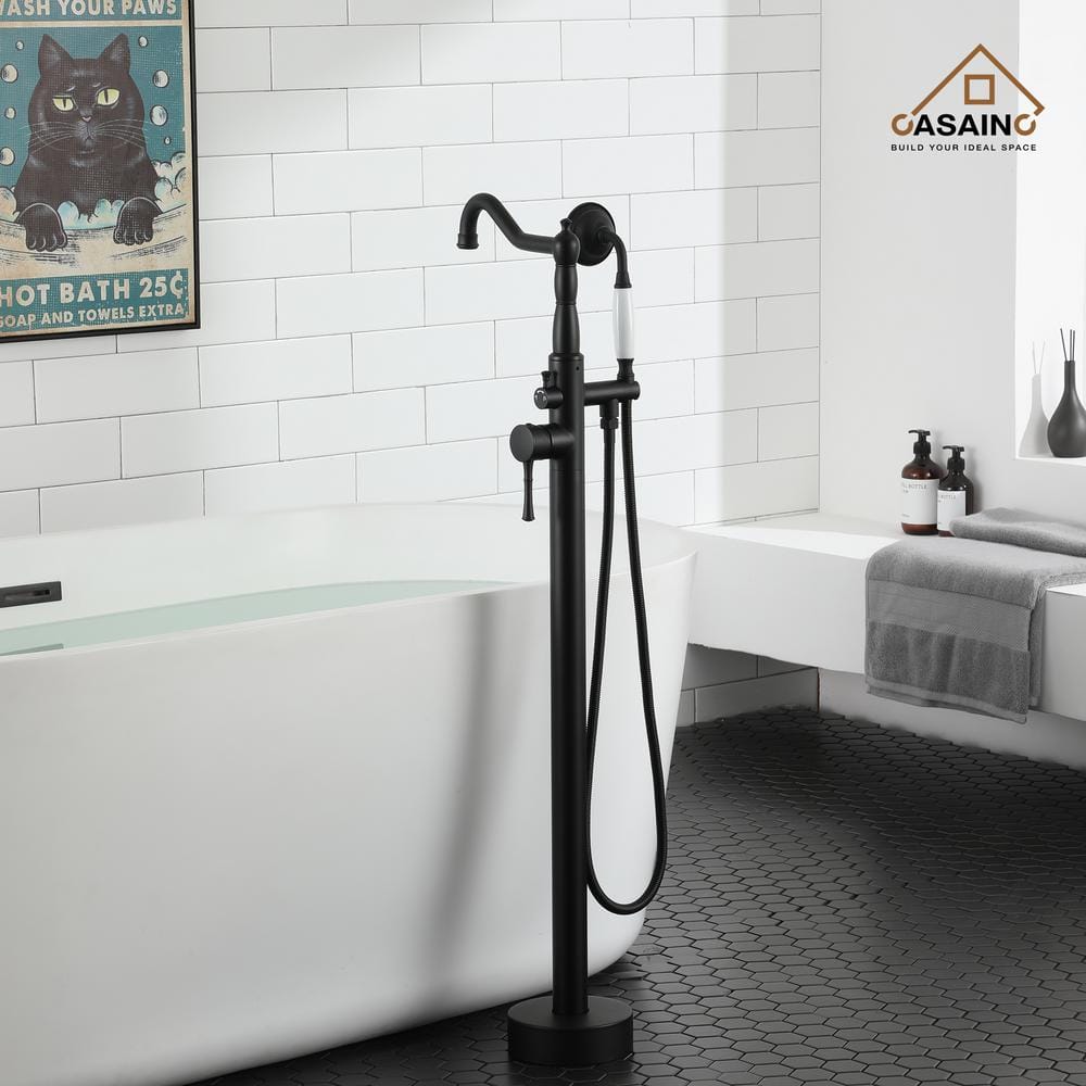 Matte Black Stainless Steel Freestanding Bathtub Faucet with Hand Shower