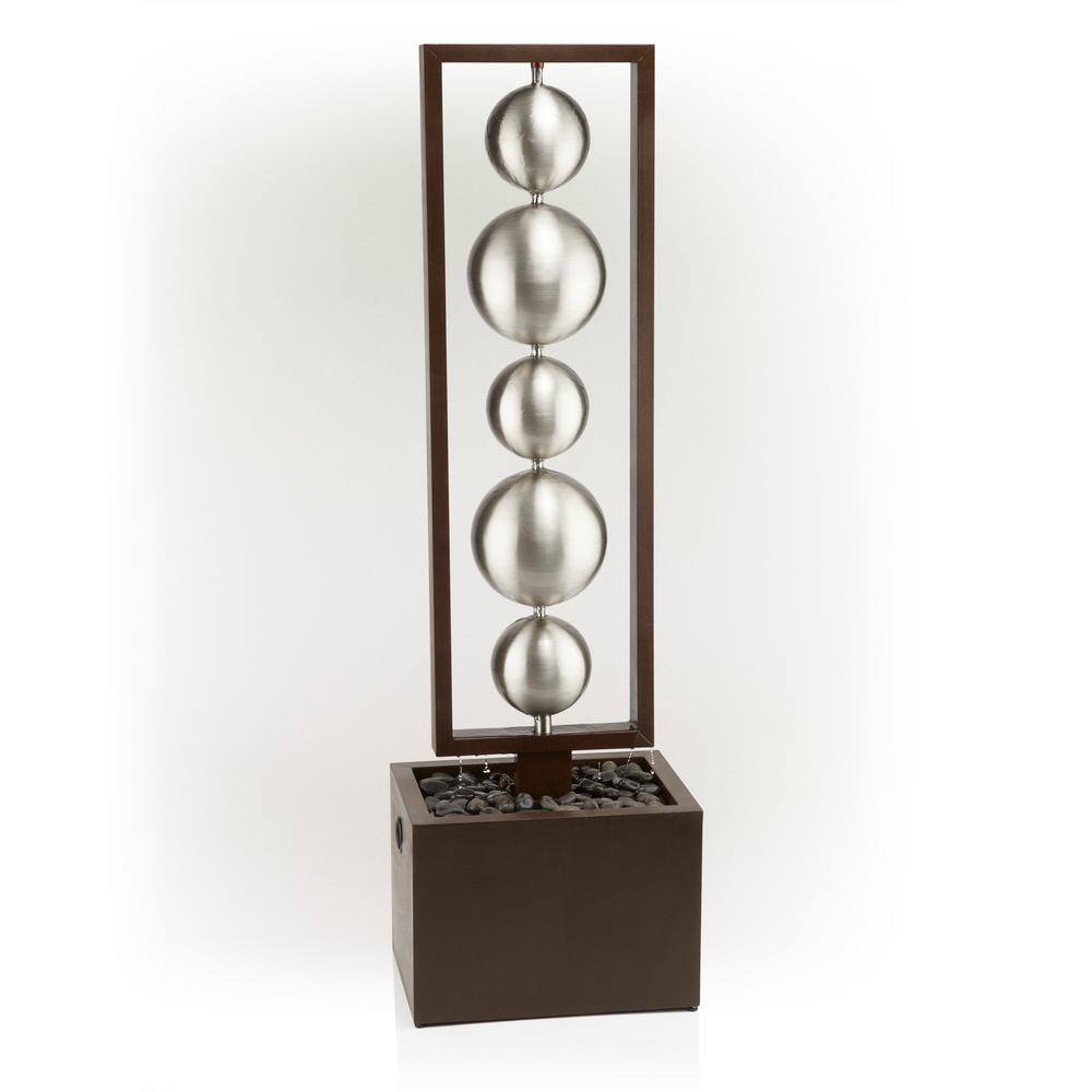 55" Silver and Brown Stainless Steel Column Fountain