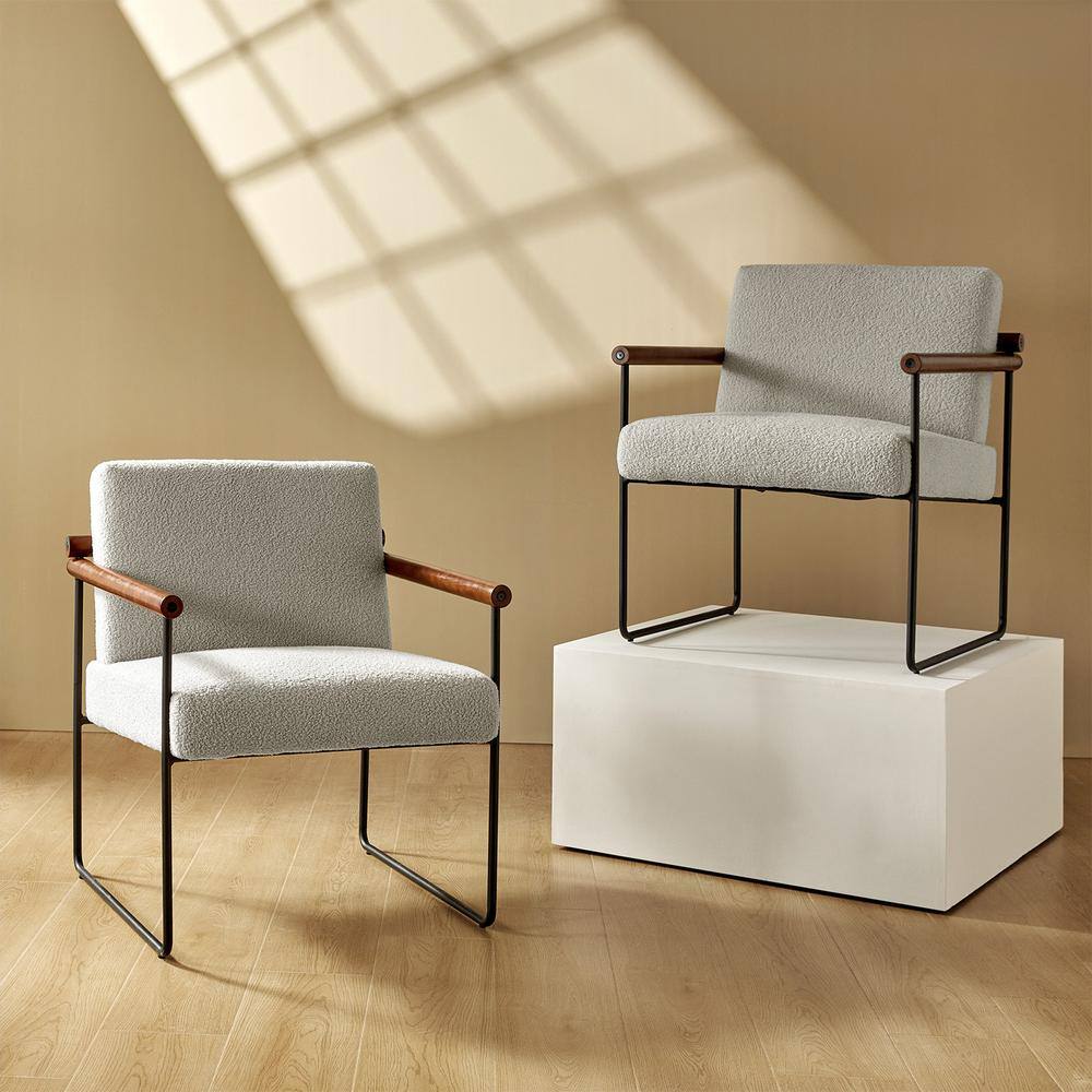 JAYDEN CREATION Juan Dove Modern Sherpa Arm Chair with Metal Base and
