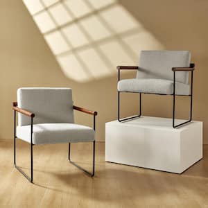 Juan Dove Modern Sherpa Arm Chair with Metal Base and Solid Wood Arm and Back Set of 2
