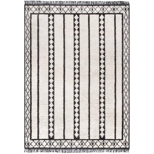 nuLOOM Caroline Beige 7 ft. x 9 ft. Tribal Stripe Soft Shag Fringe Indoor Area Rug