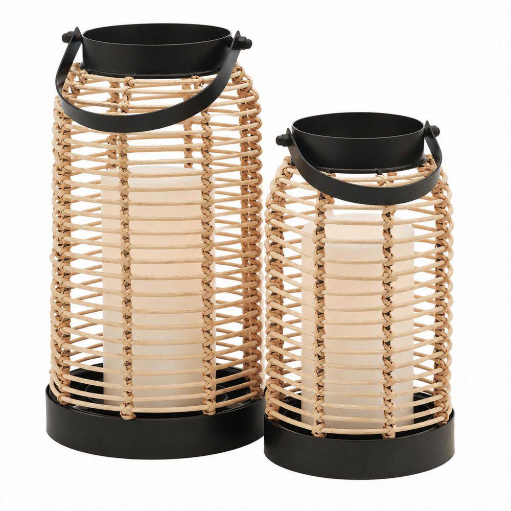 10 in. Natural Rattan Boho Garden Torch Lanterns for Indoor