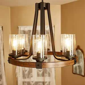 6-Lights Black Wagon Wheel Chandelier with Shaded
