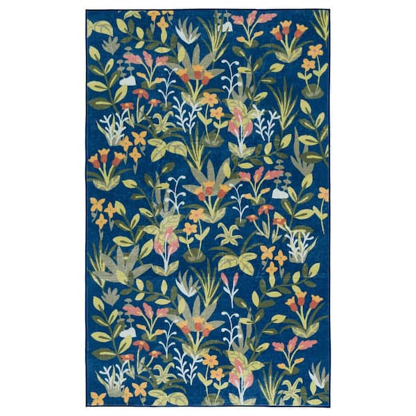 SAFAVIEH Martha Stewart Washable Navy/Gold 3 ft. x 5 ft. Machine Washable Botanical Floral Area Rug