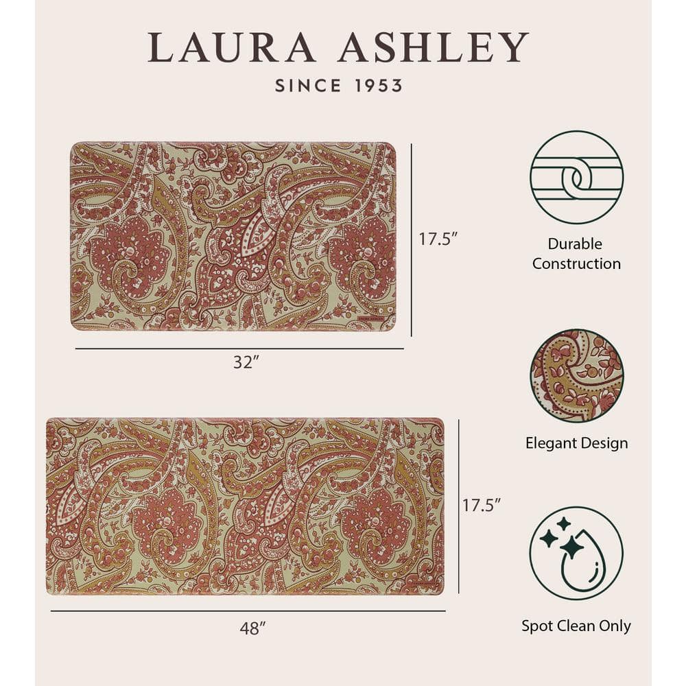 Rust and Beige Paisley Anti-Fatigue Kitchen Mat Set