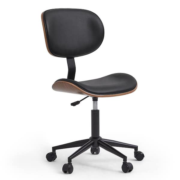 Faux Leather Black Armless Office Chair with Swivel Curved Seat，Adjustable Height Task Chair