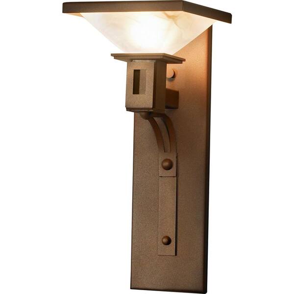 Filament Design 1-Light 15 in. Outdoor Rust Wall Sconce with White Swirl Shade