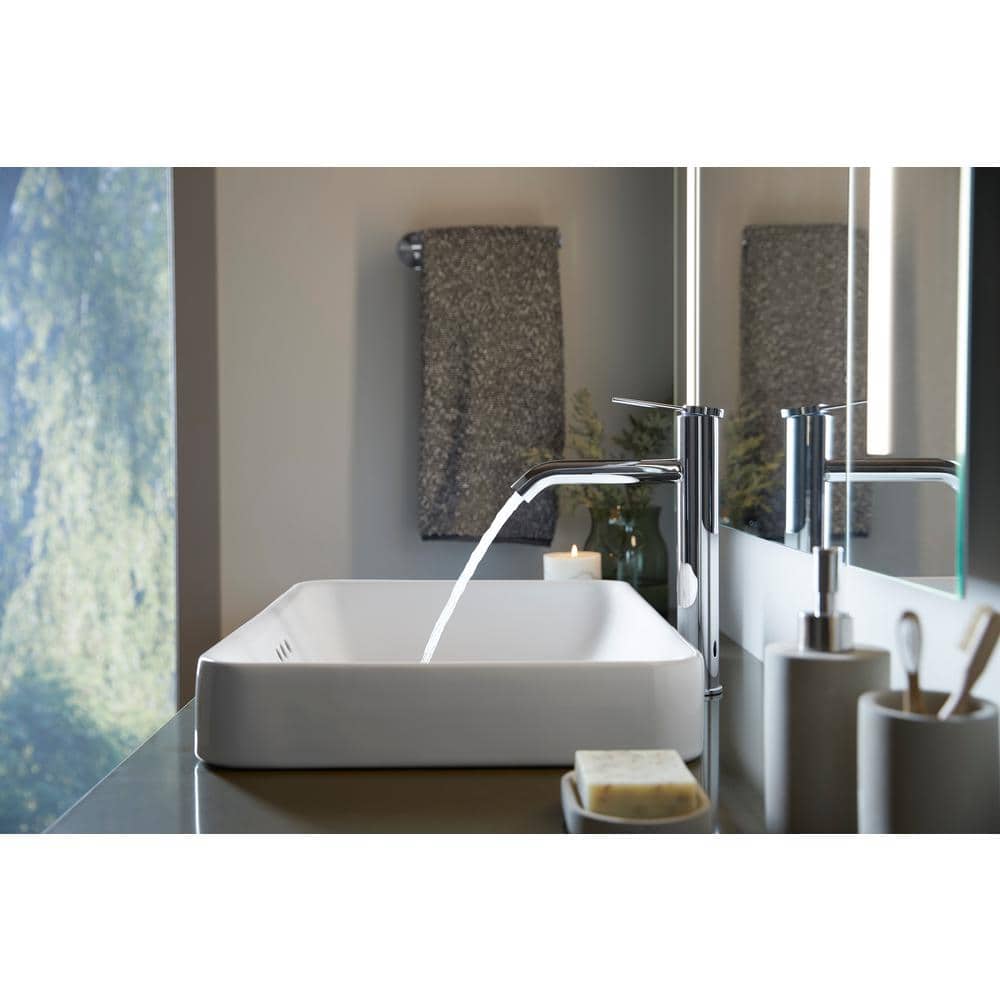 White Ceramic Rectangular Vessel Bathroom Sink with Overflow